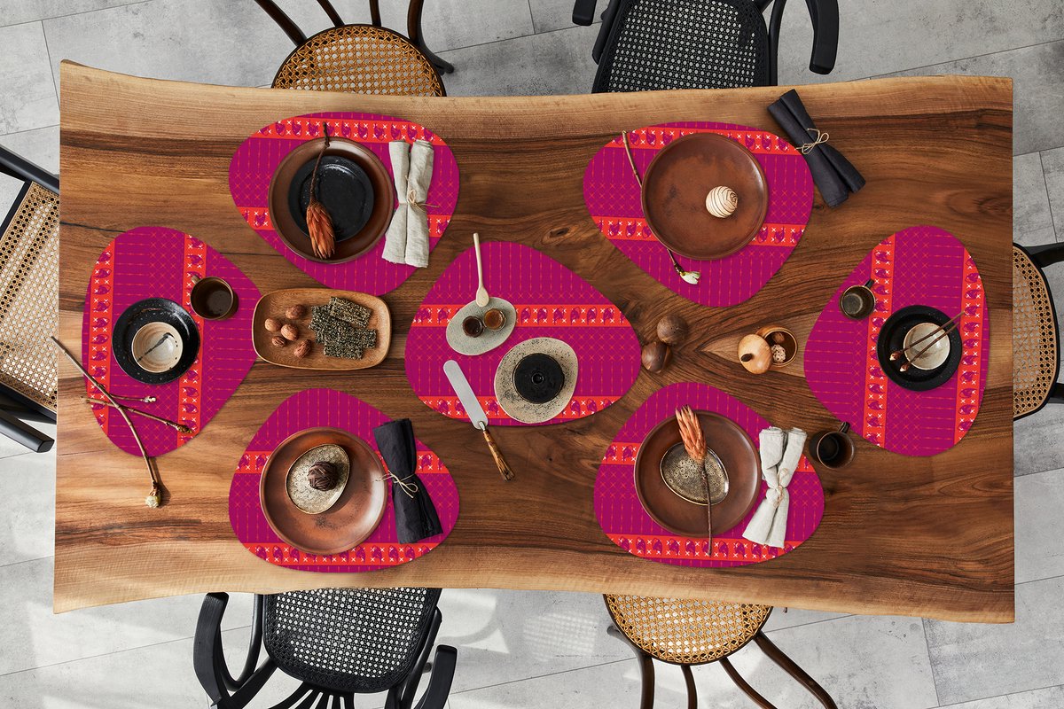 Placemat organisch - Placemats organic - Onderleggers - Olifant - Design - Roze - 8 stuks