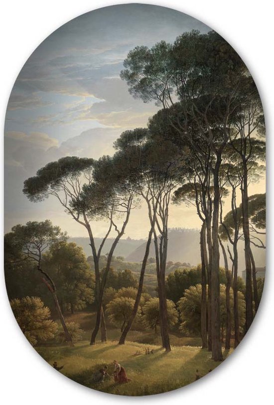 Muurovaal Italiaans Landschap met Parasoldennen - WallCatcher | Acrylglas 100x150 cm | Ovalen schilderij | Wandovaal Meesterwerk van Hendrik Voogd