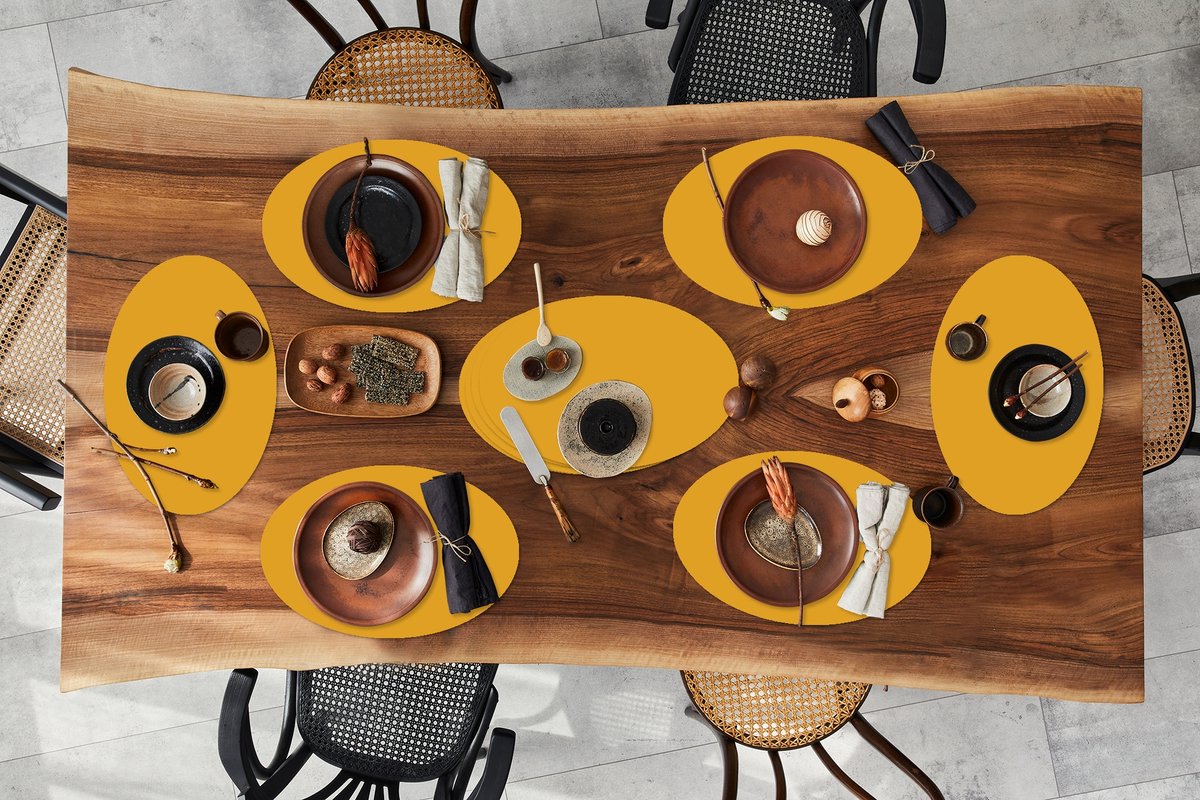 Placemats ovaal - Onderleggers - Ovale placemats - Okergeel - Herfst - Interieur - 10 stuks