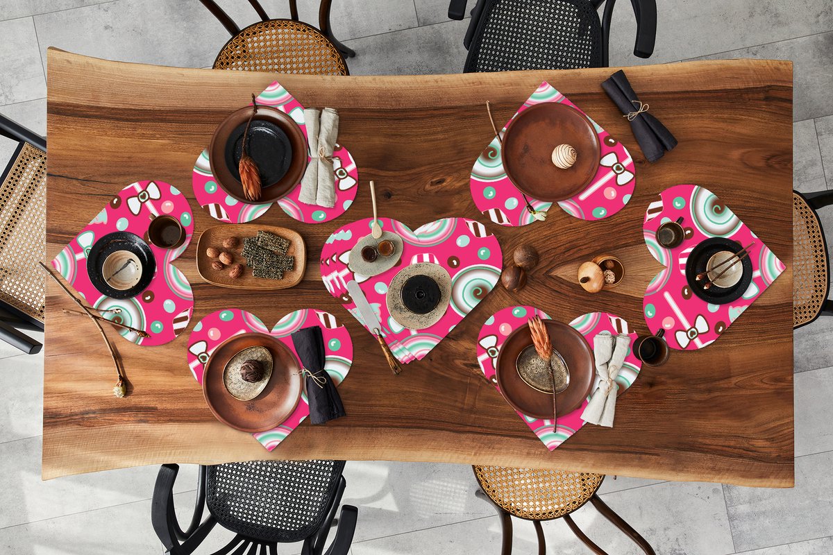 Onderleggers - Placemats - Placemats hartje - Design - Snoep - Candy - Roze - 10 stuks