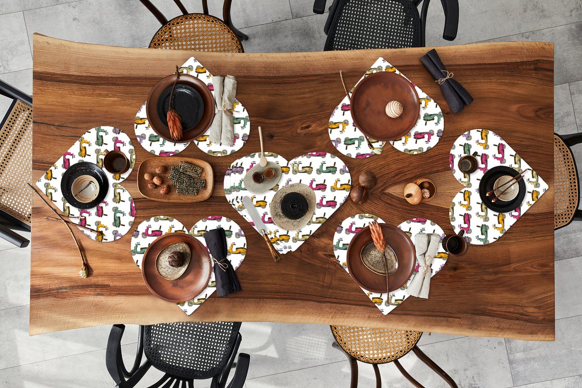 Onderleggers - Placemats - Placemats hartje - Patroon - Tiener - Scooter - Reizen - 10 stuks