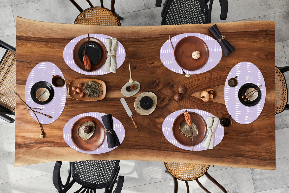 Placemats ovaal - Onderleggers - Ovale placemats - Wit - Pastel - Design - 6 stuks