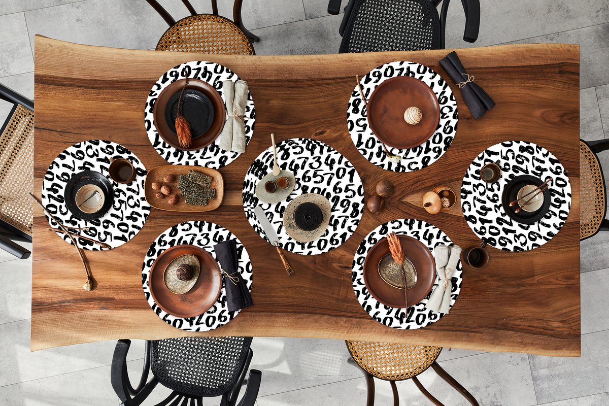Ronde placemats - Onderlegger - Placemats rond - Nummers - Vintage - Cijfers - Patronen - 10 stuks
