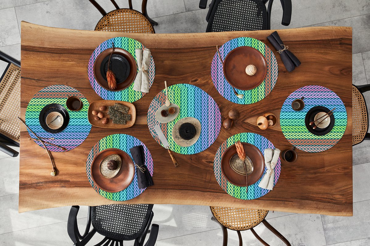 Ronde placemats - Onderlegger - Placemats rond - Regenboog - Patroon - Pastel - 10 stuks