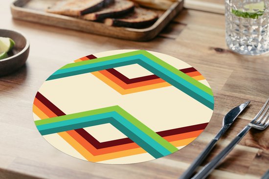 Sets de table ronds - Dessous de verre - Napperons ronds - Rétro - Rayures - Design - Seventies - 8 pièces