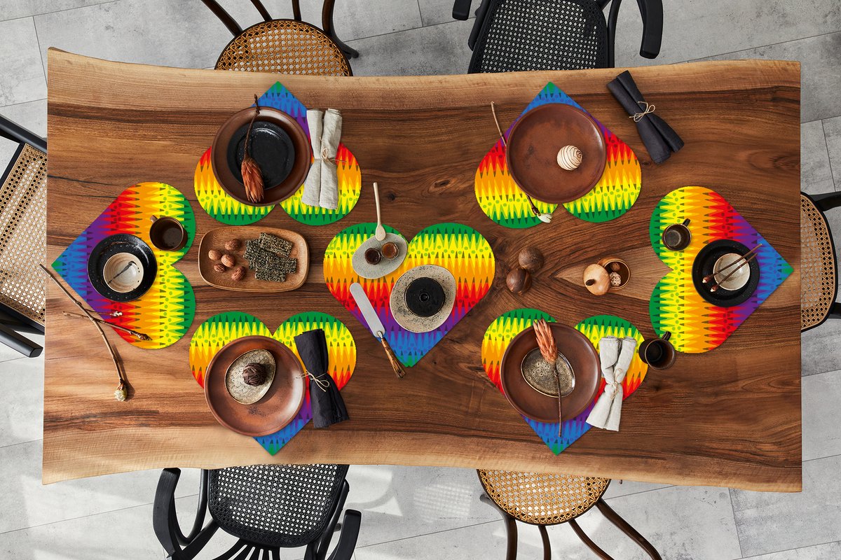 Onderleggers - Placemats - Placemats hartje - Patronen - Regenboog - Abstract - 8 stuks