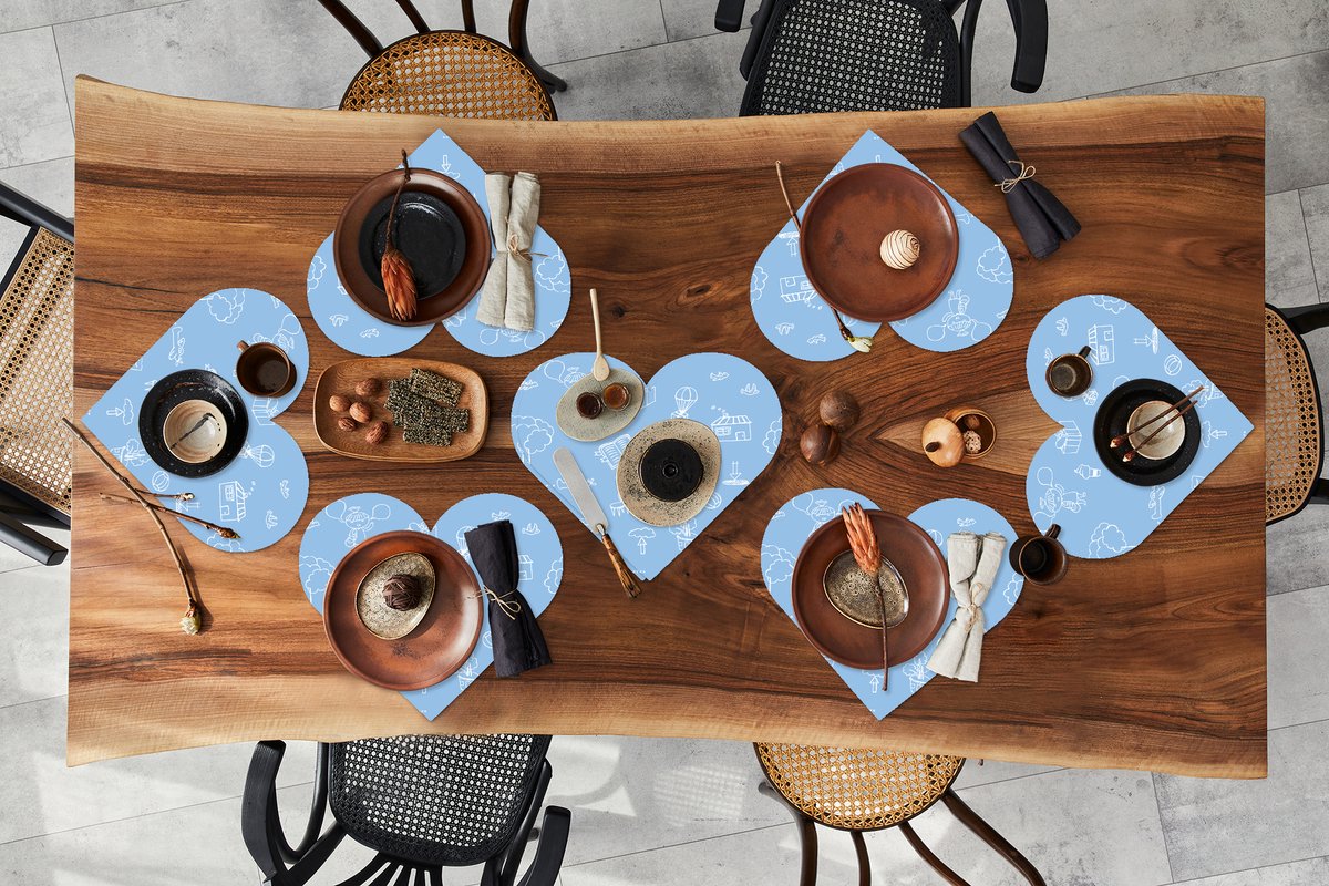 Onderleggers - Placemats - Placemats hartje - Patronen - Geboorte - Blauw - 8 stuks