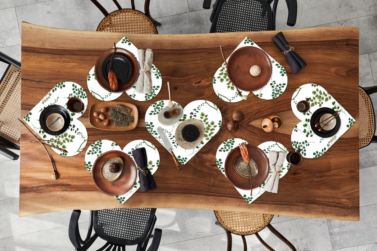Onderleggers - Placemats - Placemats hartje - Kruiden - Eucalyptus - Design - 8 stuks