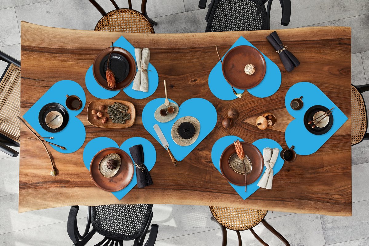 Onderleggers - Placemats - Placemats hartje - Blauw - Licht - Kleuren - 8 stuks