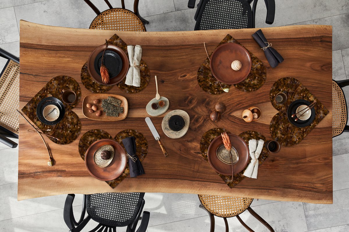 Onderleggers - Placemats - Placemats hartje - Bruin - Graniet print - Patronen - 6 stuks