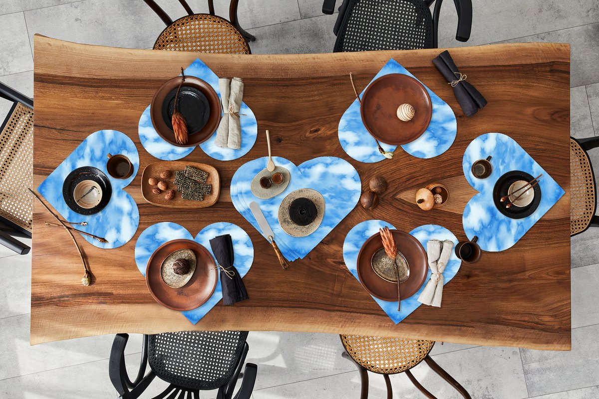 Onderleggers - Placemats - Placemats hartje - Waterverf - Abstract - Blauw - Patronen - 10 stuks