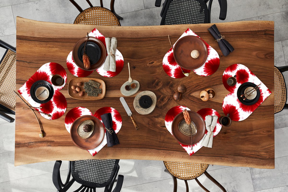 Onderleggers - Placemats - Placemats hartje - Aquarelverf - Rood - Bloemen - 6 stuks