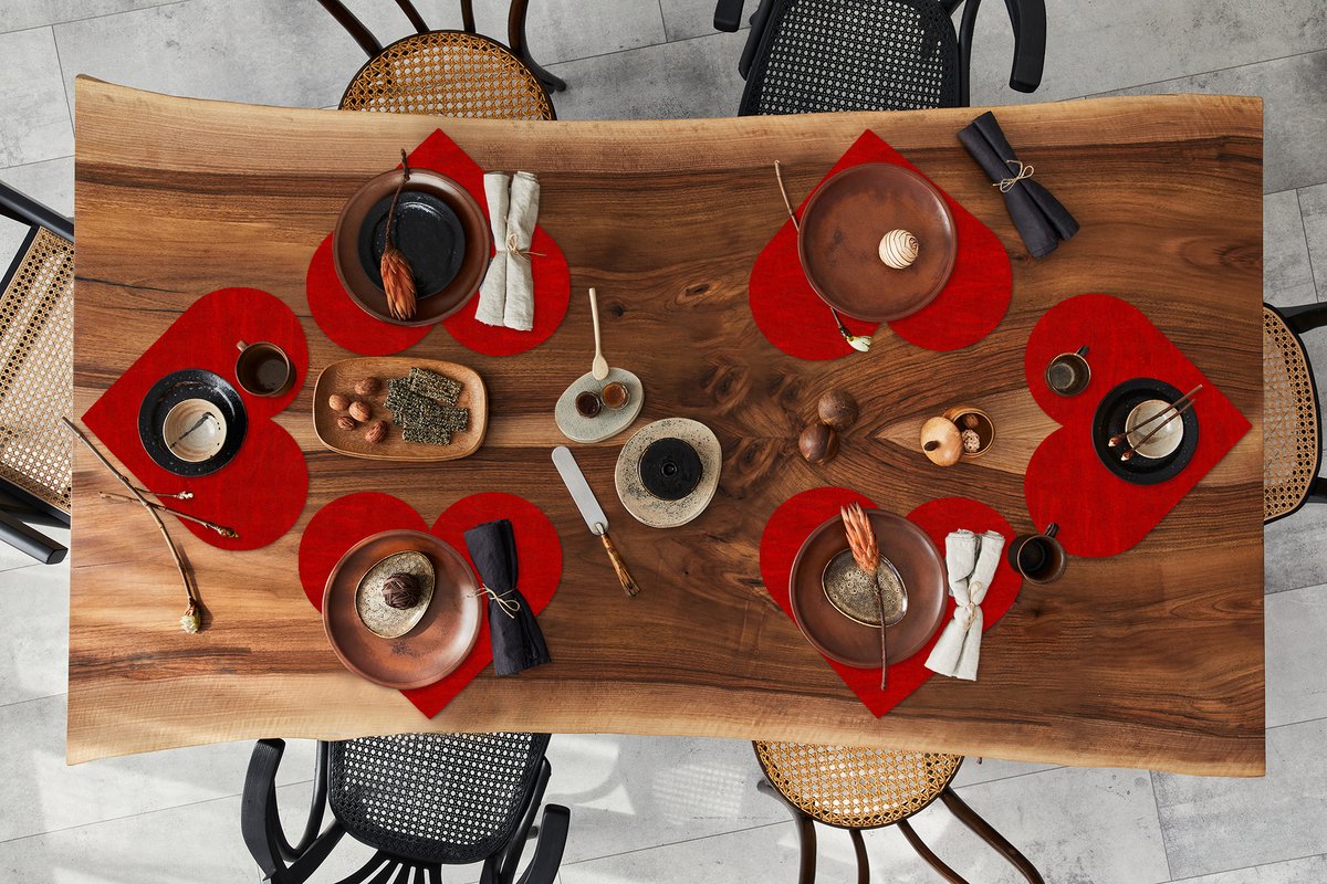 Onderleggers - Placemats - Placemats hartje - Patronen - Olieverf - Rood - 6 stuks