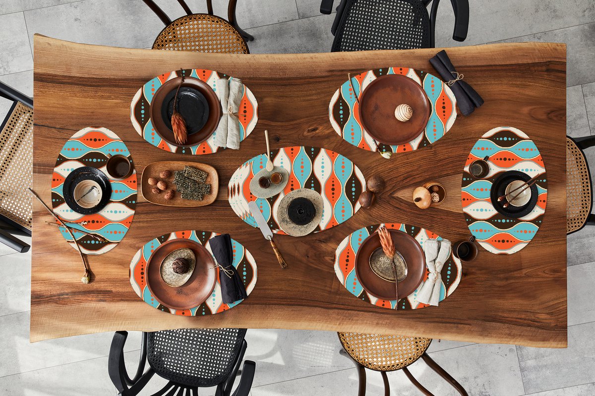 Placemats ovaal - Onderleggers - Ovale placemats - Retro - Cirkel - Design - 10 stuks