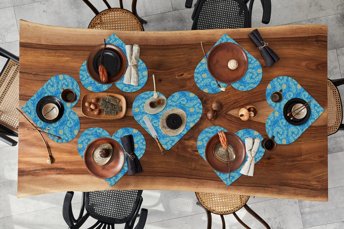 Onderleggers - Placemats - Placemats hartje - Patronen - Van Gogh - Kunst - Oude meesters - 8 stuks