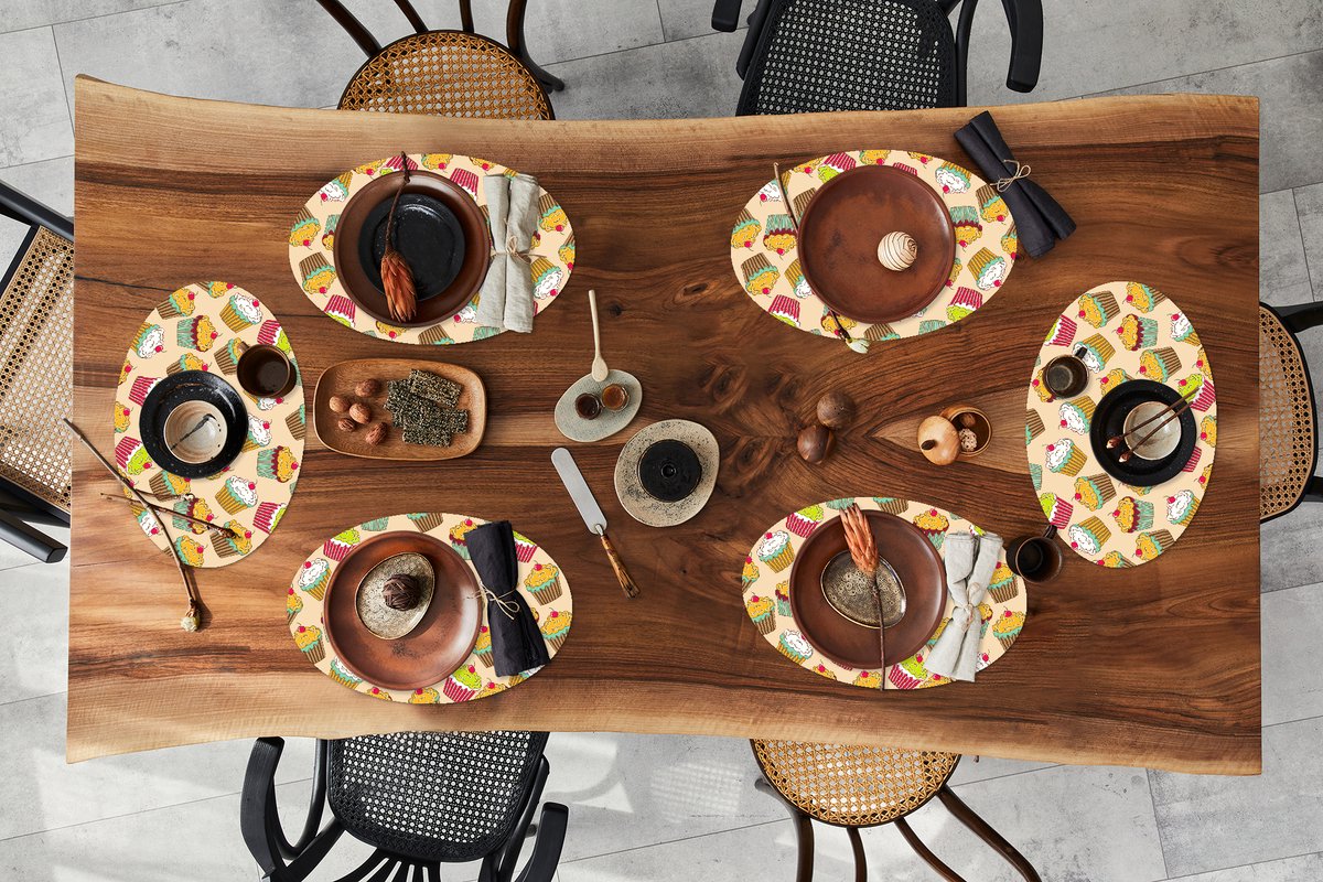 Placemats ovaal - Onderleggers - Ovale placemats - Patronen - Eten - Cupcake - 6 stuks