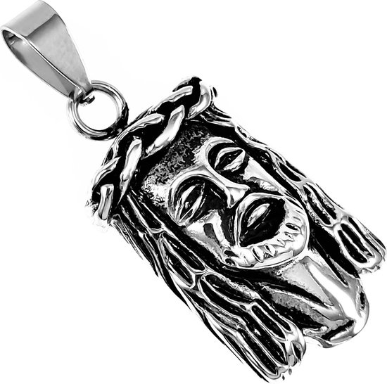 Pendentif tête de Jésus-Christ unisexe Acier Argent Sainte