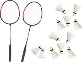 Badminton set rood/zwart met 12x shuttles en opbergtas voor volwassenen