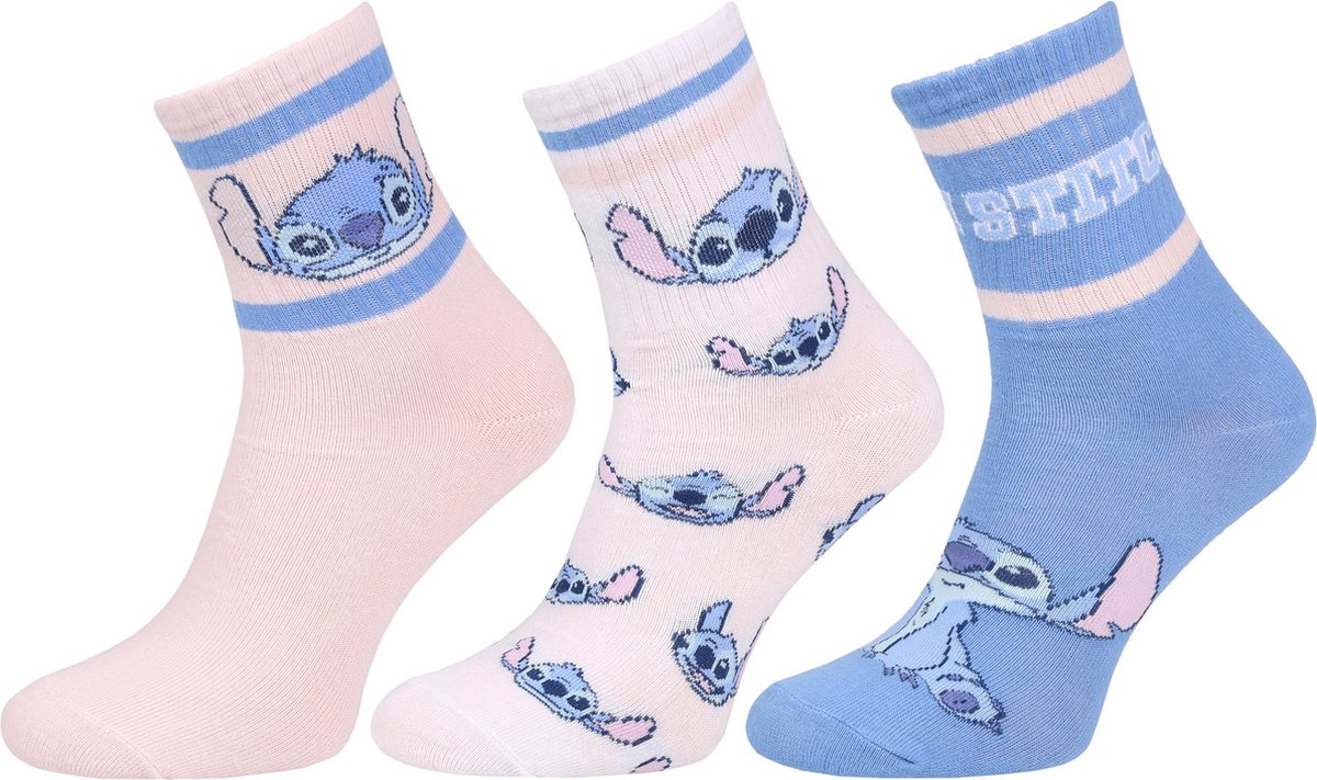 3x Pastelkleurige, Lange Hoge Sokken met afbeelding - Stitch Disney