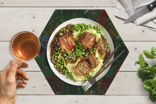 Placemats hexagon - Onderleggers placemats - Placemat zeshoek - Patroon - Verf - Abstract - Groen - 6 stuks