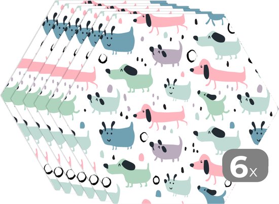 Napperons de table hexagon - Sets de table Sets de table - Set de table hexagone - Motif - Chien - Dessin - 6 pièces