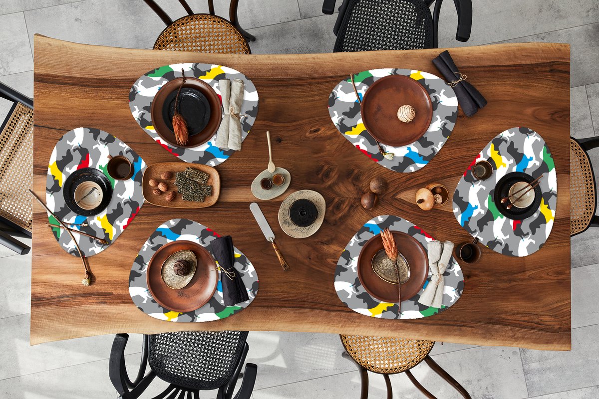 Placemat organisch - Placemats organic - Onderleggers - Honden - Teckel - Patronen - 6 stuks