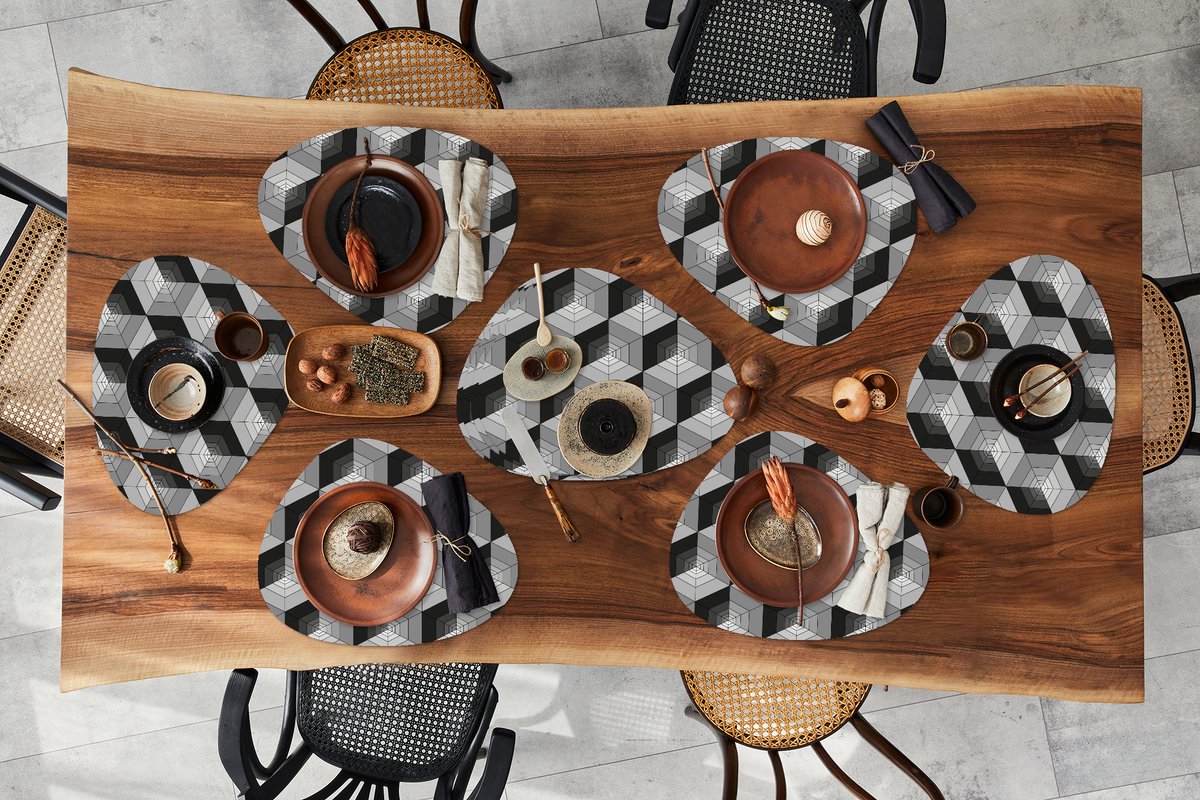 Placemat organisch - Placemats organic - Onderleggers - Patronen - Kubus - 3D - 10 stuks