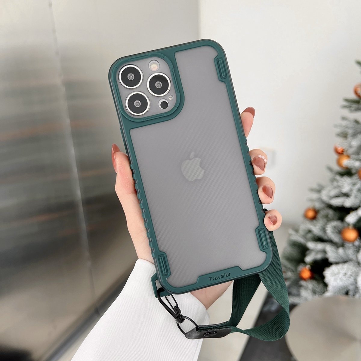 Apple iphone 11 Carbon Fiber Lanyard Patroon Ultra Slim Case-Voor iPhone 11 Groen - Lens Bescherming telefoon Cover