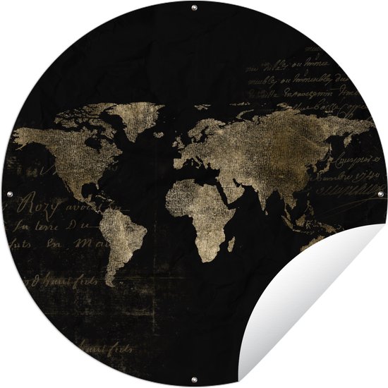 Tuincirkel Wereldkaart - Goud - Letters - 150x150 cm - Ronde Tuinposter - Buiten