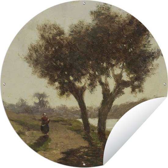 Tuincirkel Landschap met twee bomen - Schilderij van Paul Joseph Constantin - 60x60 cm - Ronde Tuinposter - Buiten