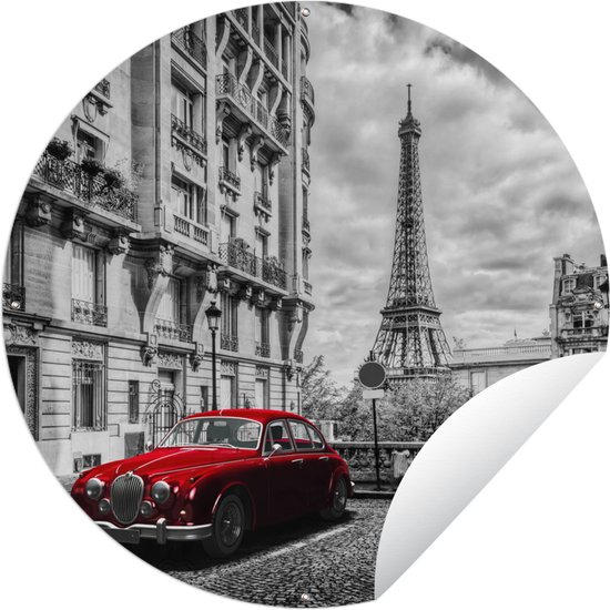 Tuincirkel - Vierkante zwart/wit foto van de Eiffeltoren in Parijs - Tuinposter