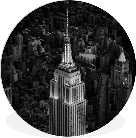 WallCircle - Wandcirkel ⌀ 30 - Luchtfoto van Empire State building -zwart-wit - Ronde schilderijen woonkamer - Wandbord rond - Muurdecoratie cirkel - Kamer decoratie binnen - Wanddecoratie muurcirkel - Woonaccessoires