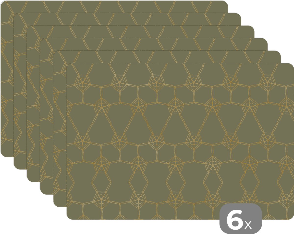 Placemats groen - Patronen - Abstract - Goud - Tafeldecoratie - 45x30 cm - 6 stuks
