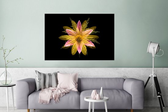 Poster Une fleur jaune sur fond noir 120x80 cm - Tirage photo sur Poster (décoration murale salon / chambre)