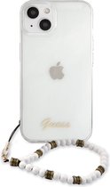 Guess PC Script Back Case Transparant - Geschikt voor Apple iPhone 13 Mini (5.4") - Witte Parels