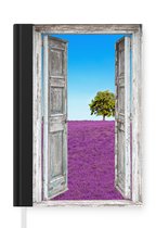 Notitieboek - Schrijfboek - Bloemen - Lavendel - Doorkijk - Notitieboekje klein - A5 formaat - Schrijfblok