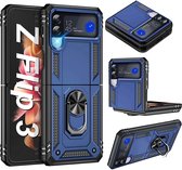 Coque Samsung Galaxy Z Flip 3 5G Armor Anti-shock Back Cover Blauw - Galaxy Z Flip 3 5G - Z Flip 3 Back Cover béquille Ring support cover TPU back cover oTronica