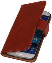 Hout Bookstyle Wallet Case Hoesje Geschikt voor de Samsung Galaxy S4 i9500 Rood