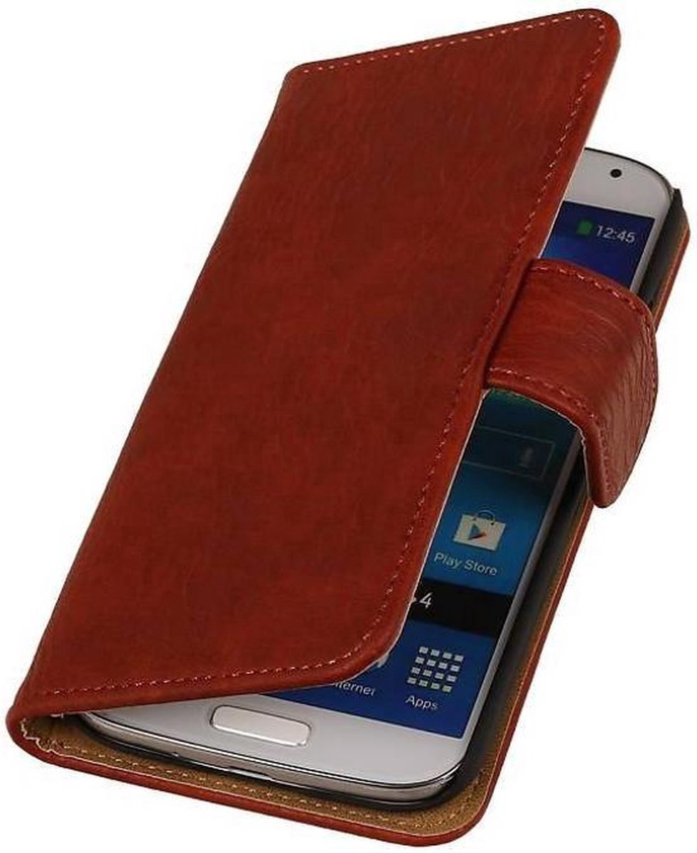 Hout Bookstyle Wallet Case Hoesje Geschikt voor de Samsung Galaxy S4 i9500 Rood