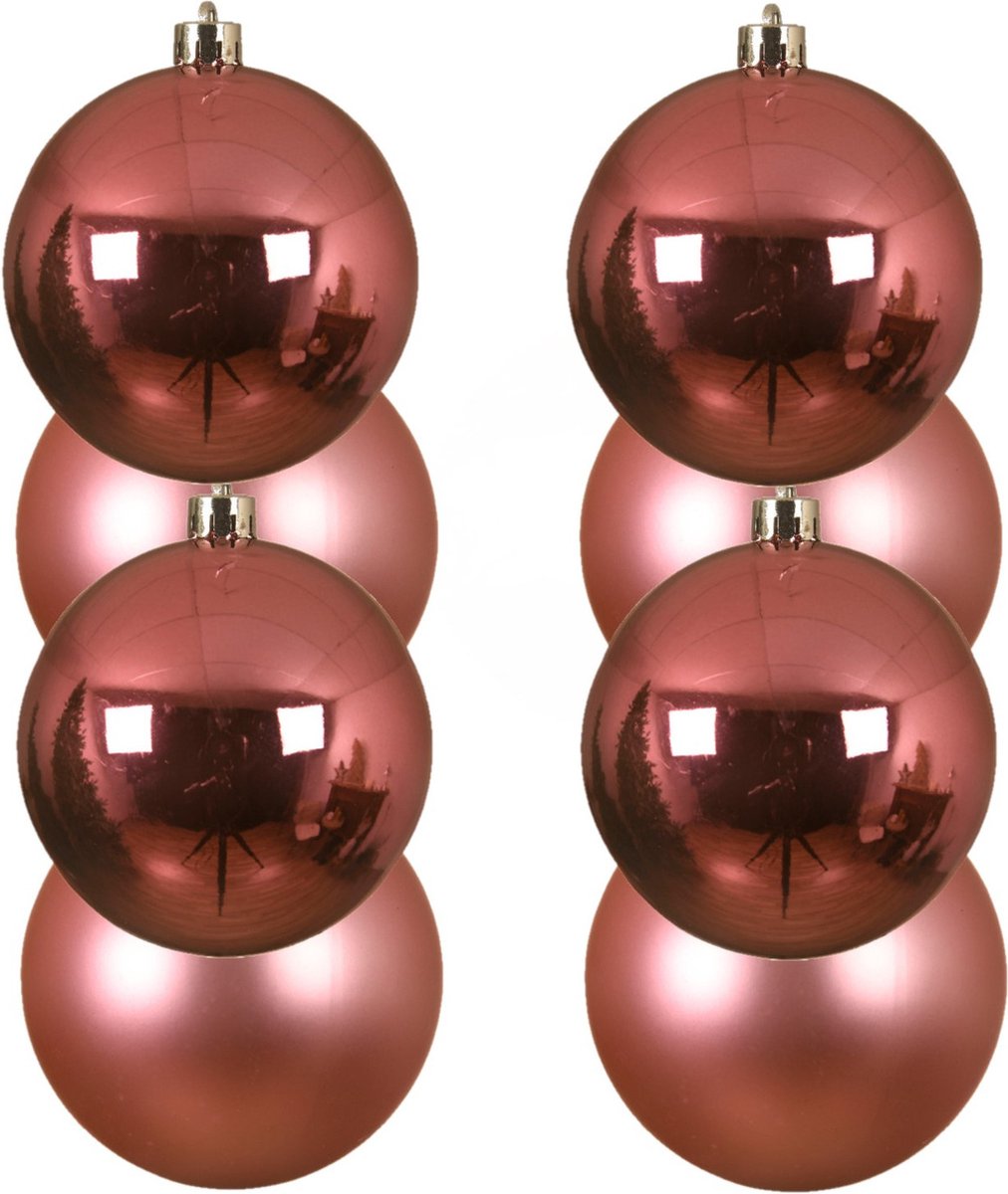 8x stuks kunststof kerstballen lippenstift roze 10 cm - Mat/glans - Onbreekbare plastic kerstballen