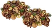 Set van 2x stuks kerst thema kaarsenhouders ornamenten gold/green nature 19 x 19 x 9 cm - Tafel decoratie