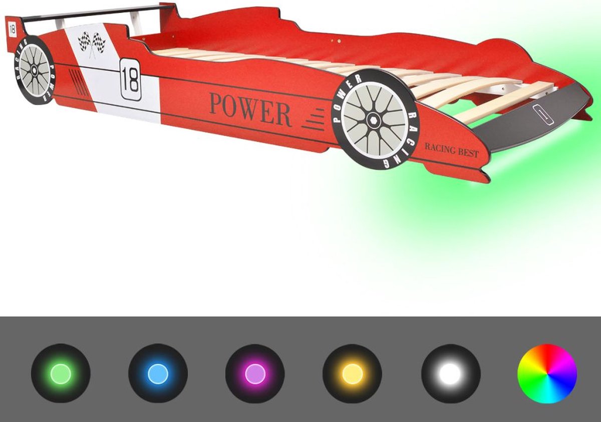 vidaXL Kinderbed - raceauto - met - LED-verlichting - rood - 90x200 - cm