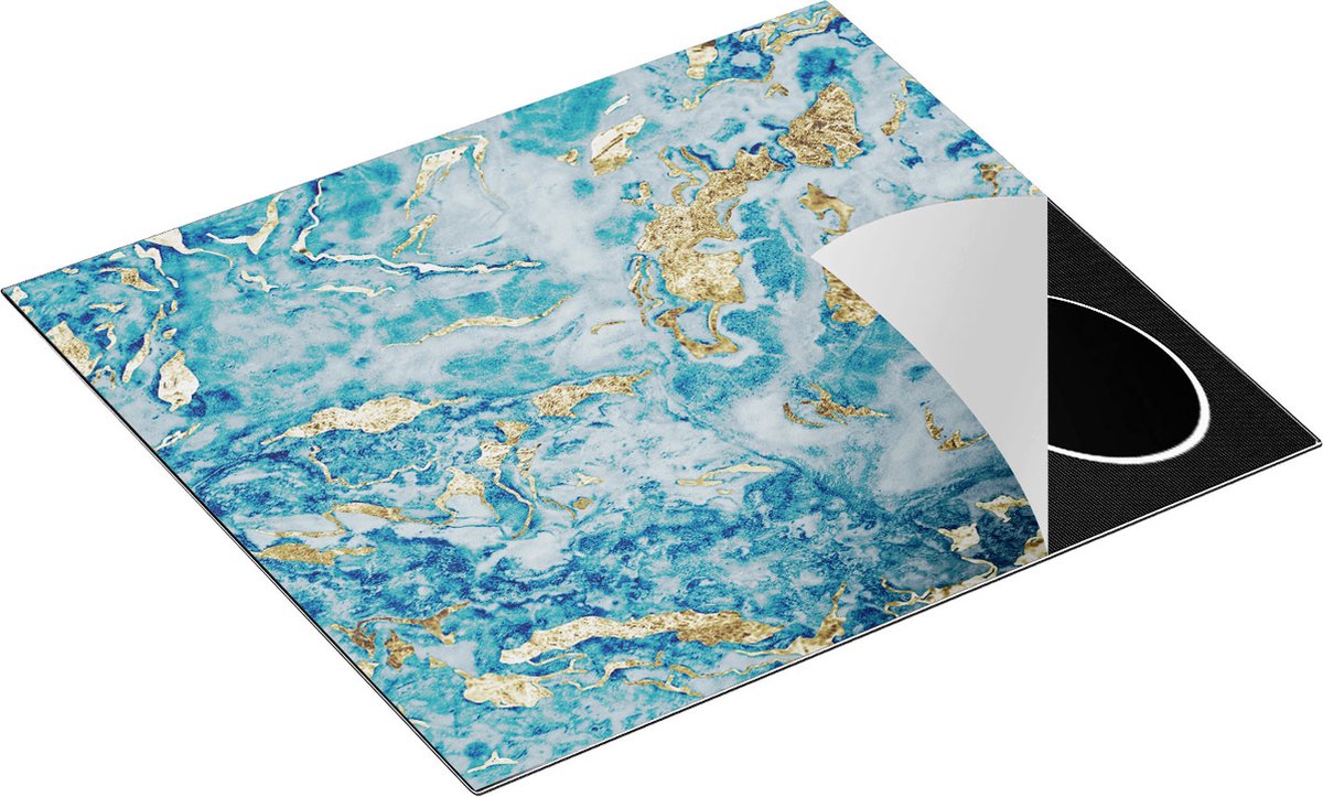 Chefcare Inductie Beschermer Blauwe Marmer met Goud - 60x50 cm - Afdekplaat Inductie - Kookplaat Beschermer - Inductie Mat