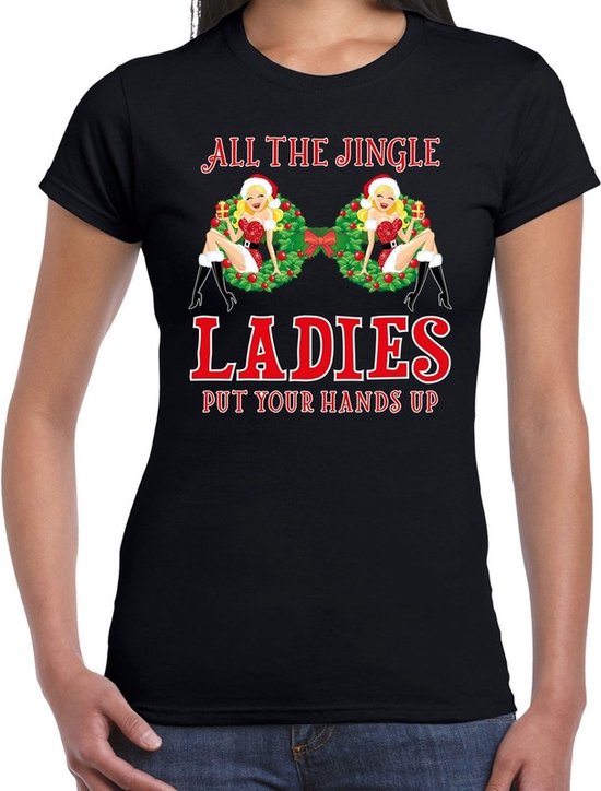 Fout Kerst shirt / tshirt zwart single / jingle ladies / borsten
