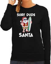 Surf dude Santa fun Kerstsweater / kersttrui zwart voor dames - Kerstkleding / Christmas outfit M