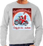 Foute Kersttrui / sweater - No presents for kids only for me suckers - motorliefhebber / motorrijder / motor fan grijs voor heren - kerstkleding / kerst outfit S