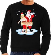 Foute kersttrui / sweater dronken kerstman en kerstvrouw na kerstborrel/ feest zwart voor heren - Kersttruien XL
