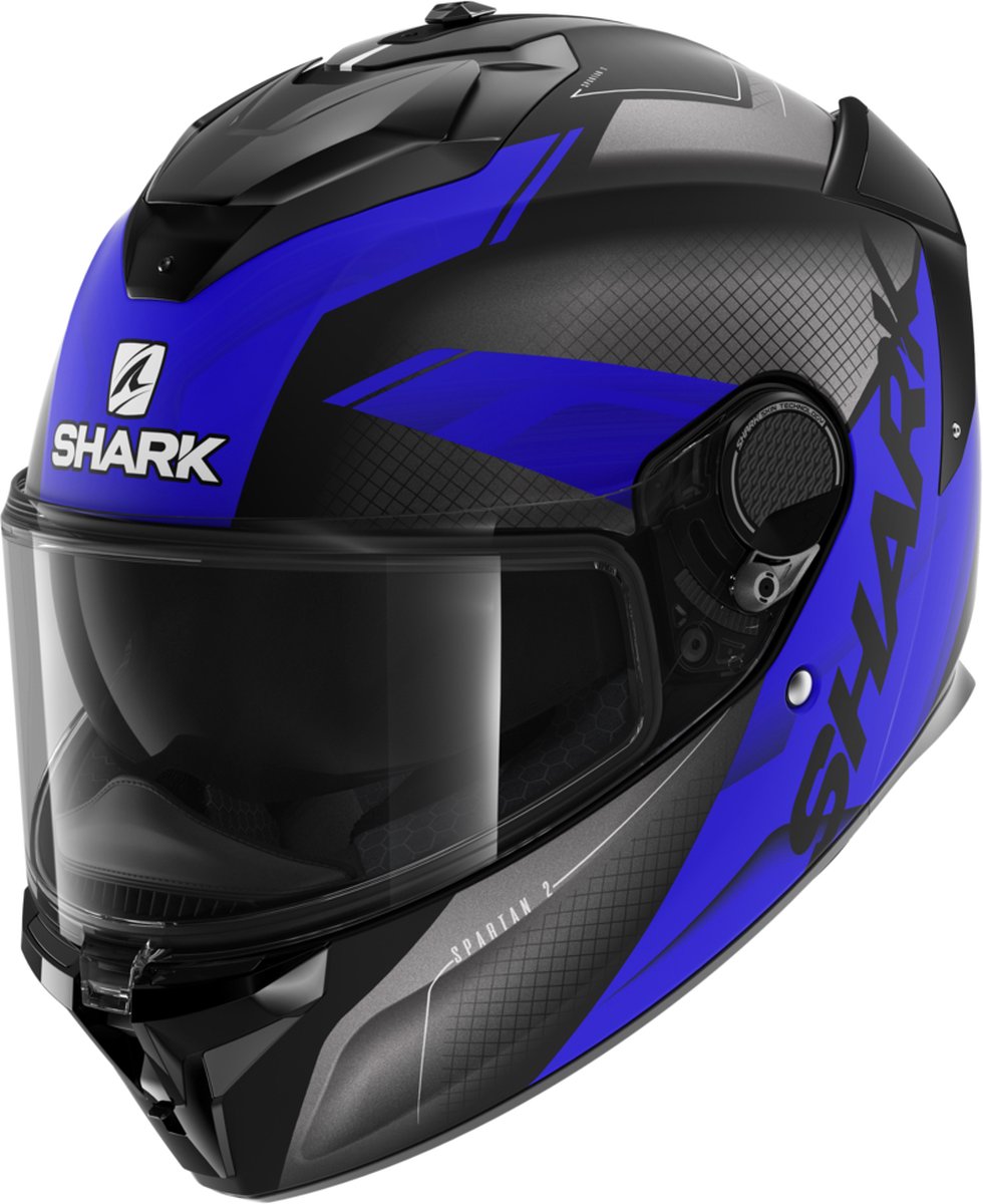 Shark Spartan Gt Blank Mat Bcl. Micr. Black Anthracite Blue Kab XS - Maat XS - Helm