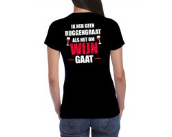 Geen ruggengraat als het om wijn gaat drank fun t-shirt - zwart met wit en rode letters - voor dames - wijn drink shirt kleding / outfit / themafeest XL