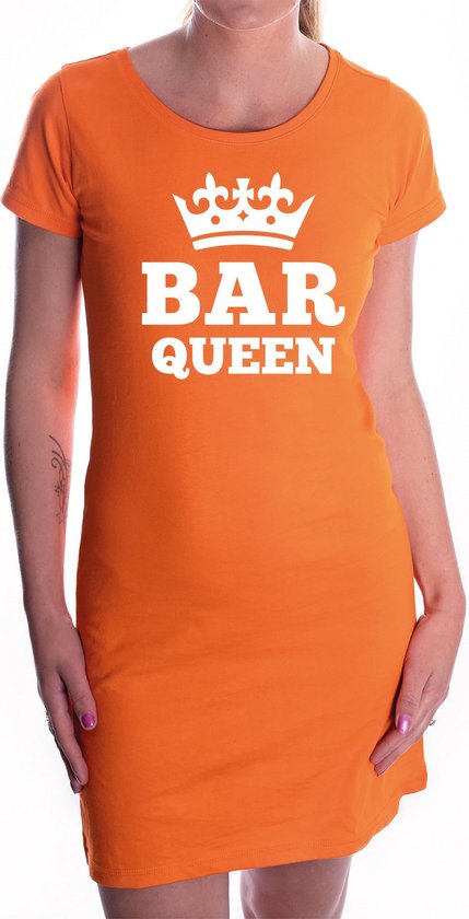 Bar queen met witte kroon jurk oranje voor dames - Koningsdag - supporters kleding / oranje jurkjes XL